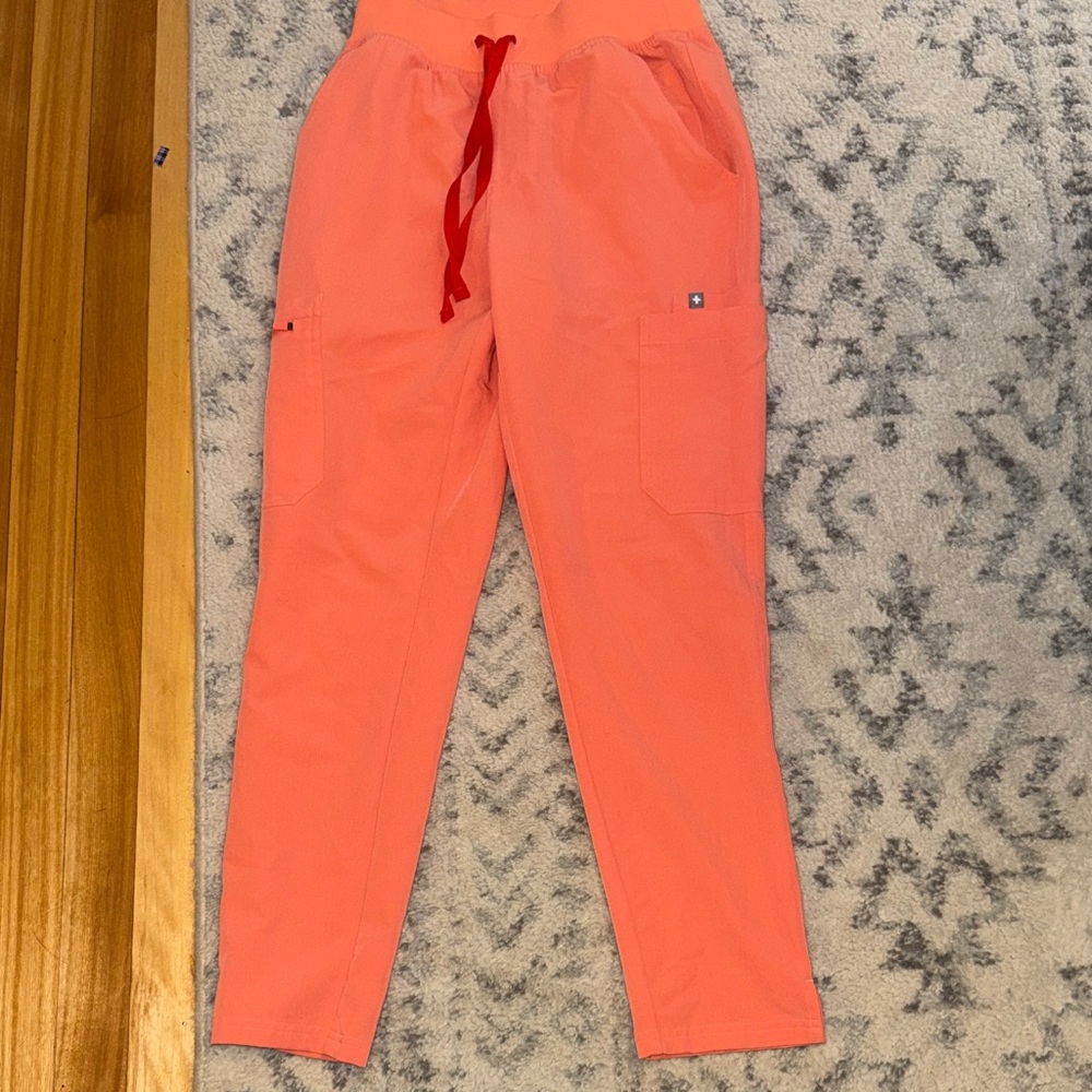 Coral scrub Pants with Red Drawstring FIGS